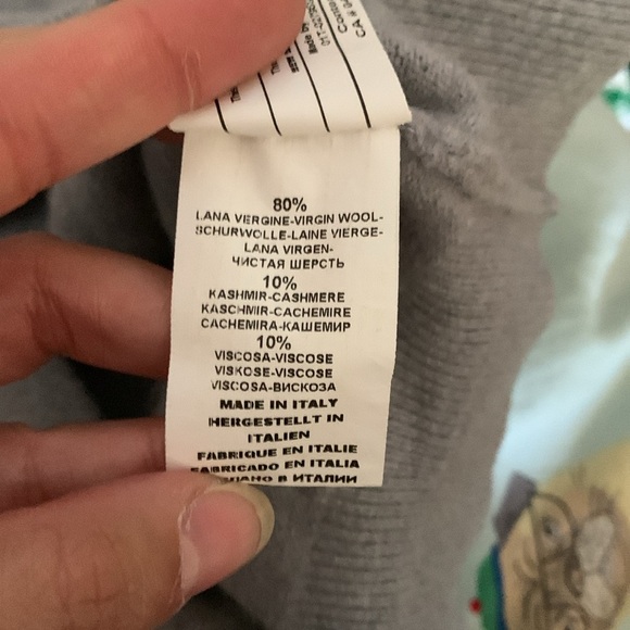 Gran Sasso Gray Crewneck cashmere blend  Sweater with Ribbed Trim elbow patches - Picture 4 of 5